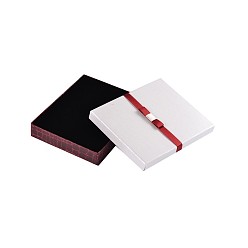 White Rectangle Jewelry Set Cardboard Boxes, with Sponge and Ribbon, White, 16x13x3cm