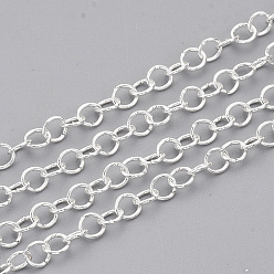 Серебро 304 из нержавеющей стали цепи Роло, отрыгивающая цепь, несварные, с катушкой, серебряный цвет гальваническим, 4x0.6 мм, около 164.04 футов (50 м) / рулон