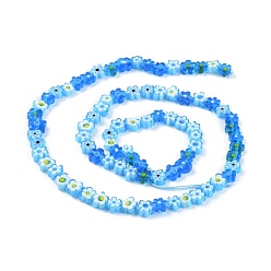 Coloré Main millefiori perles de verre brins, fleur, colorées, 4~7.2x2.6mm, Trou: 1mm, Environ 60~69 pcs/chapelet, 16 pouce (40 cm)