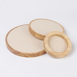 PeachPuff Wood Jewelry Displays, with Faux Suede, Flat Round, PeachPuff, S: 11x1.8cm, M: 15x1.8cm, L: 19.7x1.8cm, 3pcs/set