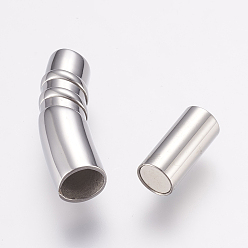 Stainless Steel Color 304 Stainless Steel Magnetic Clasps with Glue-in Ends, Tube, Stainless Steel Color, 35x9mm, Hole: 6mm