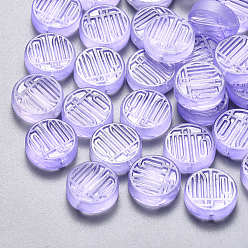Medium Purple Transparent Spray Painted Glass Beads, with Glitter Powder, Flat Round, Medium Purple, 12x4mm, Hole: 1mm