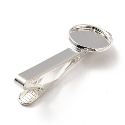 Silver Brass Tie Clip Cabochon Settings, Silver, 54x17.5x13.5mm, Tray: 16.1mm