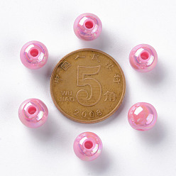 Hot Pink Opaque Acrylic Beads, AB Color Plated, Round, Hot Pink, 8x7mm, Hole: 2mm, about 1745pcs/500g
