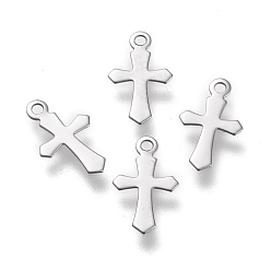 Stainless Steel Color 304 Stainless Steel Pendants, Laser Cut, Cross, Stainless Steel Color, 11.5x7x0.3mm, Hole: 1.2mm