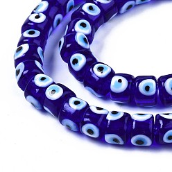 Bleu La main d'oeil mauvais chalumeau perles brins, colonne, bleu, 8.5x6~7mm, Trou: 2mm, Environ 53~56 pcs/chapelet, 13.78 pouces~14.17 pouces (35cm~36cm)