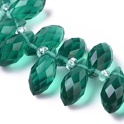 Teal Crystal Glass Beads Strands, Top Drilled Beads, Faceted, Teardrop, Teal, 13x6mm, Hole: 1mm, about 100pcs/strand, 16.5 inch