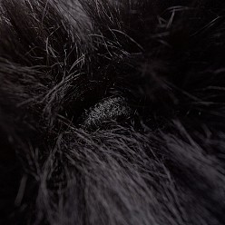 Noir Pendentifs recouverts de boule de pom pom en fausse fourrure de lapin à la main, boules de poils de lapin floue, avec fibre élastique, noir, 55~74mm, Trou: 5mm