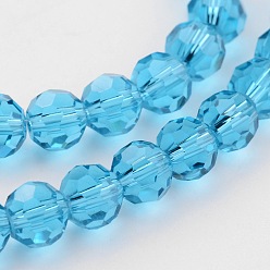 Bleu Ciel Perles en verre transparentes , imitation de cristal autrichien, à facettes (32 facettes), ronde, bleu ciel, 8mm, Trou: 1mm, Environ 70~72 pcs/chapelet, 20~21 pouce
