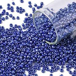 Blue Glass Seed Beads, Opaque Colors Lustered, Round, Blue, 2mm, Hole: 1mm, about 30000pcs/pound