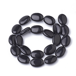 Black Stone Natural Black Stone Beads Strands, Oval, 18~18.5x13x6mm, Hole: 1mm, about 22pcs/strand, 15.7 inch