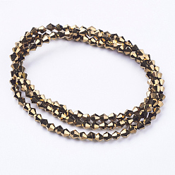Dark Goldenrod Electroplate Glass Beads Strands, Full Plated, Faceted, Bicone, Dark Goldenrod, 3.5x3mm, Hole: 1mm, about 128~135pcs/strand, 13.8