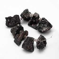 Black Electroplated Natural Agate Bead Strands, Druzy Agate, Nuggets, Dyed, Black, 22~37x14~17x17~21mm, Hole: 1.5mm, about 8pcs/strand, 5 inch
