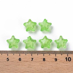 Lime Transparent Acrylic Beads, Bead in Bead, Faceted, Star, Lime, 10.5x11x7mm, Hole: 2mm, about 1280pcs/500g