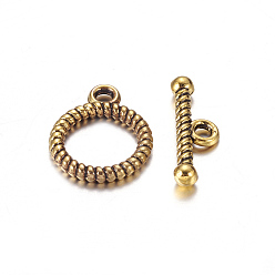 Antique Golden Tibetan Style Alloy Toggle Clasps, Cadmium Free & Lead Free, Antique Golden, Ring: 13x16mm, Bar :6x18mm, Hole: 2mm