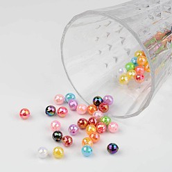 Mixed Color Faceted Colorful Eco-Friendly Poly Styrene Acrylic Round Beads, AB Color, Mixed Color, 8mm, Hole: 1.5mm, about 2000pcs/500g