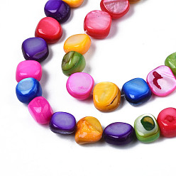 Colorful Natural Trochid Shell/Trochus Shell Beads Strands, Dyed, Flat Round, Colorful, 5~9x1~6mm, Hole: 0.8mm, about 49~50pcs/strand, 15.16 inch~15.87 inch(38.5cm~40.3cm)
