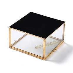 Golden Square Transparent Glass Jewellery Chest, with Flip Cover, for Jewelry Display Cosmetics Storage Box, Golden, 13.1x13.1x7.5cm, Inner Diameter: 12.3x12.3cm