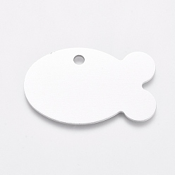 Argent Pendentifs en aluminium, estampillage d'une étiquette vierge, poisson, argenterie, 24x38x1mm, Trou: 3mm