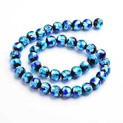 Blue Handmade Silver Foil Glass Round Beads, Blue, 10mm, Hole: 1mm