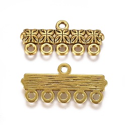 Antique Golden Tibetan Style Alloy Chandelier Components Links, 5-Strand Reducer Connector, Antique Golden, Cadmium Free & Nickel Free & Lead Free, Rectangle, Size: about 12mm wide, 25mm long, hole: 1.5mm.