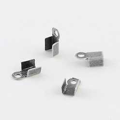 Platinum Iron Folding Crimp Ends, Fold Over Crimp Cord Ends, Platinum, 6x3x2.3mm, Hole: 1.2mm