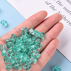 Turquoise Transparent Acrylic Beads, Faceted, Polygon, Turquoise, 8x10x9mm, Hole: 1.6mm, about 1300pcs/500g
