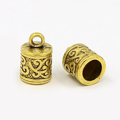Antique Golden Tibetan Style Cord Ends, Column, Lead Free and Cadmium Free, Antique Golden, 13x8.5x8.5mm, Hole: 2mm