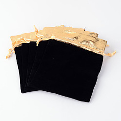 Black Rectangle Velvet Jewelry Bag, Black, 14x11cm