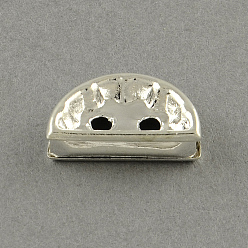 Crystal 2-Hole Iron Grade A Rhinestone Bridge Spacers, Moon, Silver Color Plated, Crystal, 7x13x3mm, Hole: 1.5mm