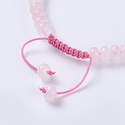 Quartz Rose Nylon réglable bracelets cordon tressé de perles, avec naturel a augmenté perles de quartz, 2-1/4 pouces ~ 2-7/8 pouces (5.8~7.2 cm)
