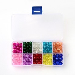 Mixed Color Spray Painted Transparent Crackle Glass Beads Strands, Round, Mixed Color, 8mm, Hole: 1.3mm, about 20pcs/ compartment, about 200pcs/box