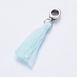 Mixed Color Tibetan Style Alloy European Dangle Charms, with Cotton Thread Tassels, Mixed Color, 42mm, Hole: 5mm