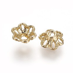Real 18K Gold Plated Alloy Fancy Bead Caps, Long-Lasting Plated, Flower, Real 18K Gold Plated, 6.5x2.7mm, Hole: 1.4mm