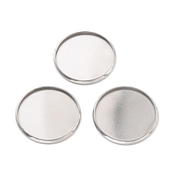 Stainless Steel Color 316 Surgical Stainless Steel Cabochon Tray Settings, Plain Edge Bezel Cups, Flat Round, Stainless Steel Color, 27.5x1.5mm