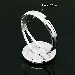 Silver Brass Pad Ring Bases, Adjustable, Nickel Free, Silver, Tray: 12mm, Inner Diameter: 17mm