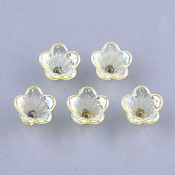 Champagne Yellow Transparent Acrylic Bead Caps, Trumpet Flower Beads, AB Color, 5-Petal, Flower, Champagne Yellow, 10x14x13.5mm, Hole: 1.6mm, about 1370pcs/500g