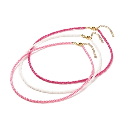 Rouge Violet Moyen 3 Ensemble de colliers de perles de rocaille en verre, collier empilable pour femme, support violet rouge, 15.94~16.02 pouce (40.5~40.7 cm)