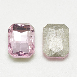 Light Rose Pointed Back Glass Rhinestone Cabochons, Faceted, Rectangle Octagon, Light Rose, 14x10x4mm
