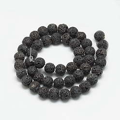 Black Natural Lava Rock Beads Strands, Dyed, Round, Black, 8~9mm, Hole: 1mm, about 46~48pcs/strand, 15.1 inch