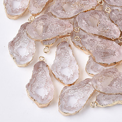Clear Druzy Resin Pendants, Imitation Geode, with Edge Light Gold Plated Iron Loops, Nuggets, Clear, 36~37x19x6mm, Hole: 1.8mm