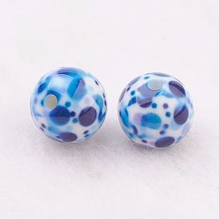 Mixed Color Spray Painted Resin Beads, with Pattern, Round, Mixed Color, 10mm, Hole: 2mm
