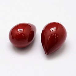 Red Rainbow Plated Shell Pearl Beads, Grade A, teardrop, Half Drilled, 21x15mm, Hole: 1.2mm, Red, 21x15mm, Hole: 1.2mm