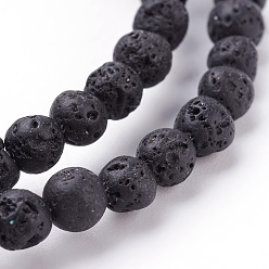 Lava Rock Natural Lava Rock Beads Strands, Round, Black, 4mm, Hole: 0.5mm, about 88~90pcs/strand, 15.3 inch