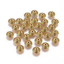 Antique Golden Tibetan Style Spacer Beads, Flat Round, Antique Golden, Lead Free & Cadmium Free & Nickel Free, 11x11x6mm, Hole: 1.5mm