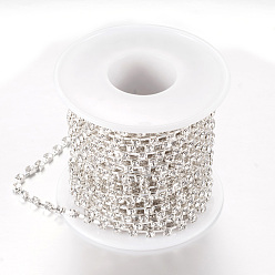 Crystal Brass Rhinestone Strass Chains, with Spool, Rhinestone Cup Chains, Silver Color Plated, Crystal, 2mm, about 10yards/roll