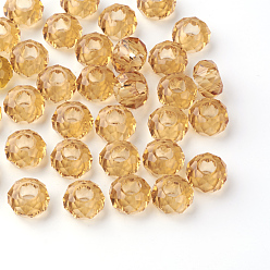 Gold Glass European Beads, Large Hole Beads, No Metal Core, Rondelle, Gold, 14x8mm, Hole: 5mm