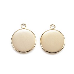 Golden Ion Plating(IP) 304 Stainless Steel Pendant Cabochon Settings, Plain Edge Bezel Cups, Flat Round, Golden, Tray: 12mm, 16.5x13.5x2mm, Hole: 1.8mm