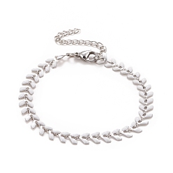 Blanc Bracelet chaînes à maillons de blé en émail, 304 bijoux en acier inoxydable pour femmes, couleur inox, blanc, 6-7/8 pouce (17.5 cm)