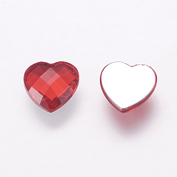 Brique Rouge  Cabochons acryliques de strass de taiwan, dos plaqué, dos plat et à facettes, cœur, firebrick, 12mm